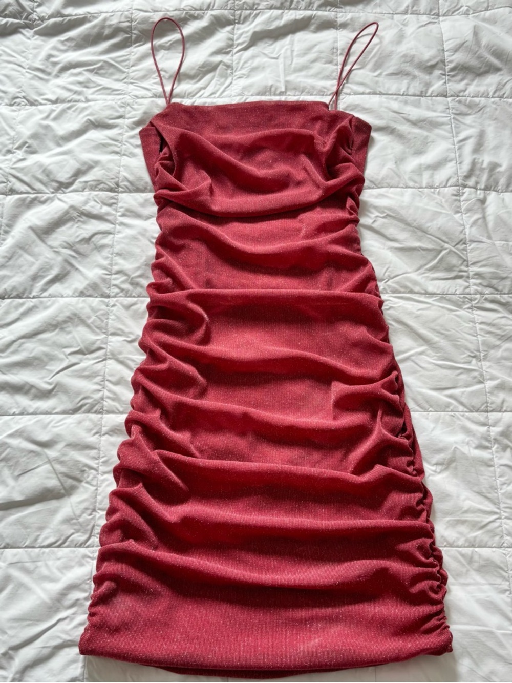 Sparkly Double-Layer Sheer Mini Dress in Pink Size Small